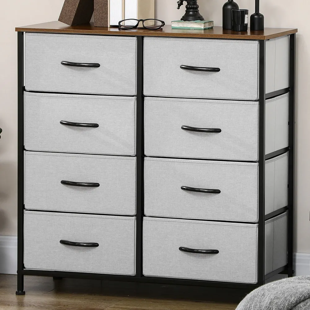 8 Drawer Wide Chest of Drawers - Grey