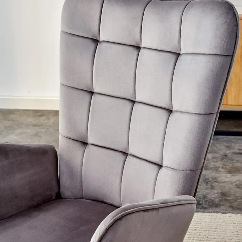 Accent Chair with Footstool - Grey, Velvet