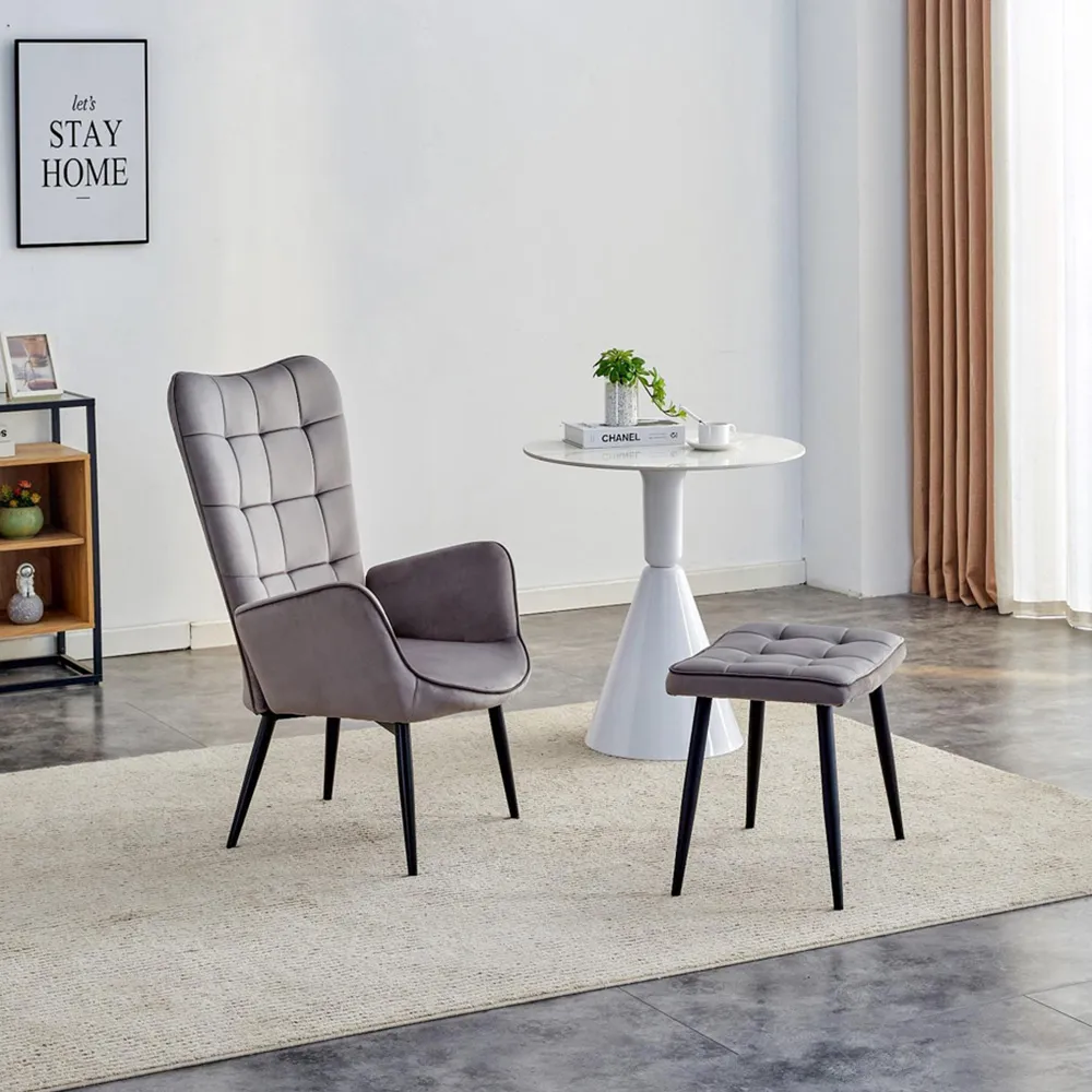 Accent Chair with Footstool - Grey, Velvet