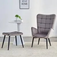 Accent Chair with Footstool - Grey, Velvet