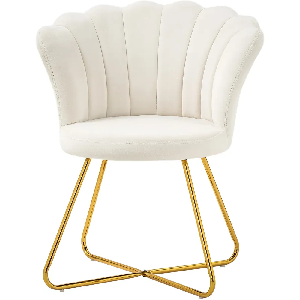 Accent Chair with Lotus Backrest - Cream, Velvet
