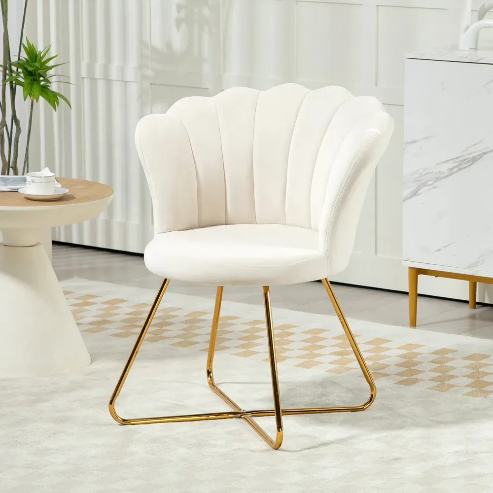 Accent Chair with Lotus Backrest - Cream, Velvet