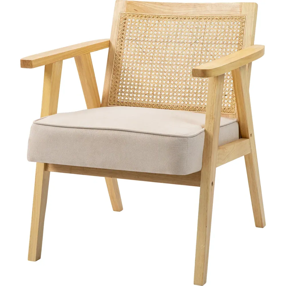 Accent Chair with Rattan Back - Yellow, Fabric