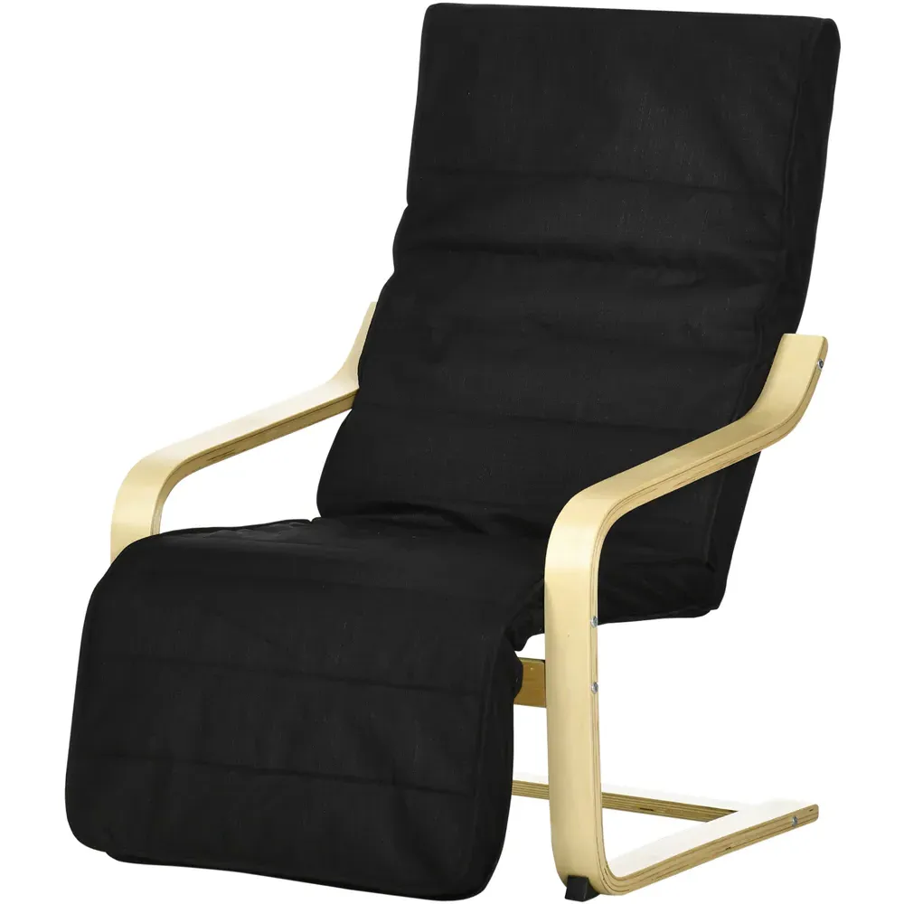 Adjustable Lounging Chair with Leg Rest - Black, Birch Wood