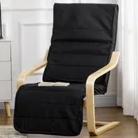 Adjustable Lounging Chair with Leg Rest - Black, Birch Wood