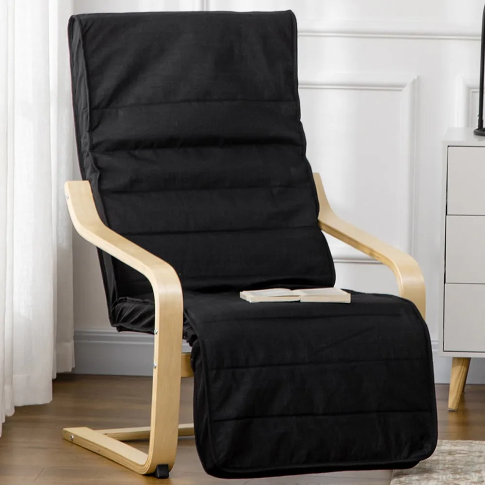 Adjustable Lounging Chair with Leg Rest - Black, Birch Wood image