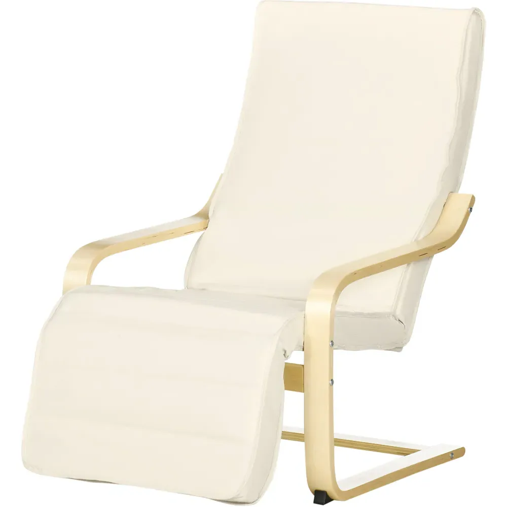 Adjustable Lounging Chair with Leg Rest - Cream, Birch Wood