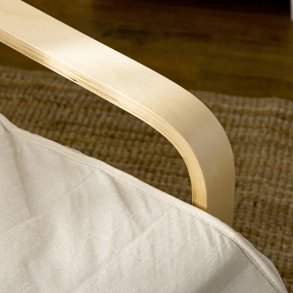 Adjustable Lounging Chair with Leg Rest - Cream, Birch Wood