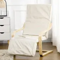 Adjustable Lounging Chair with Leg Rest - Cream, Birch Wood
