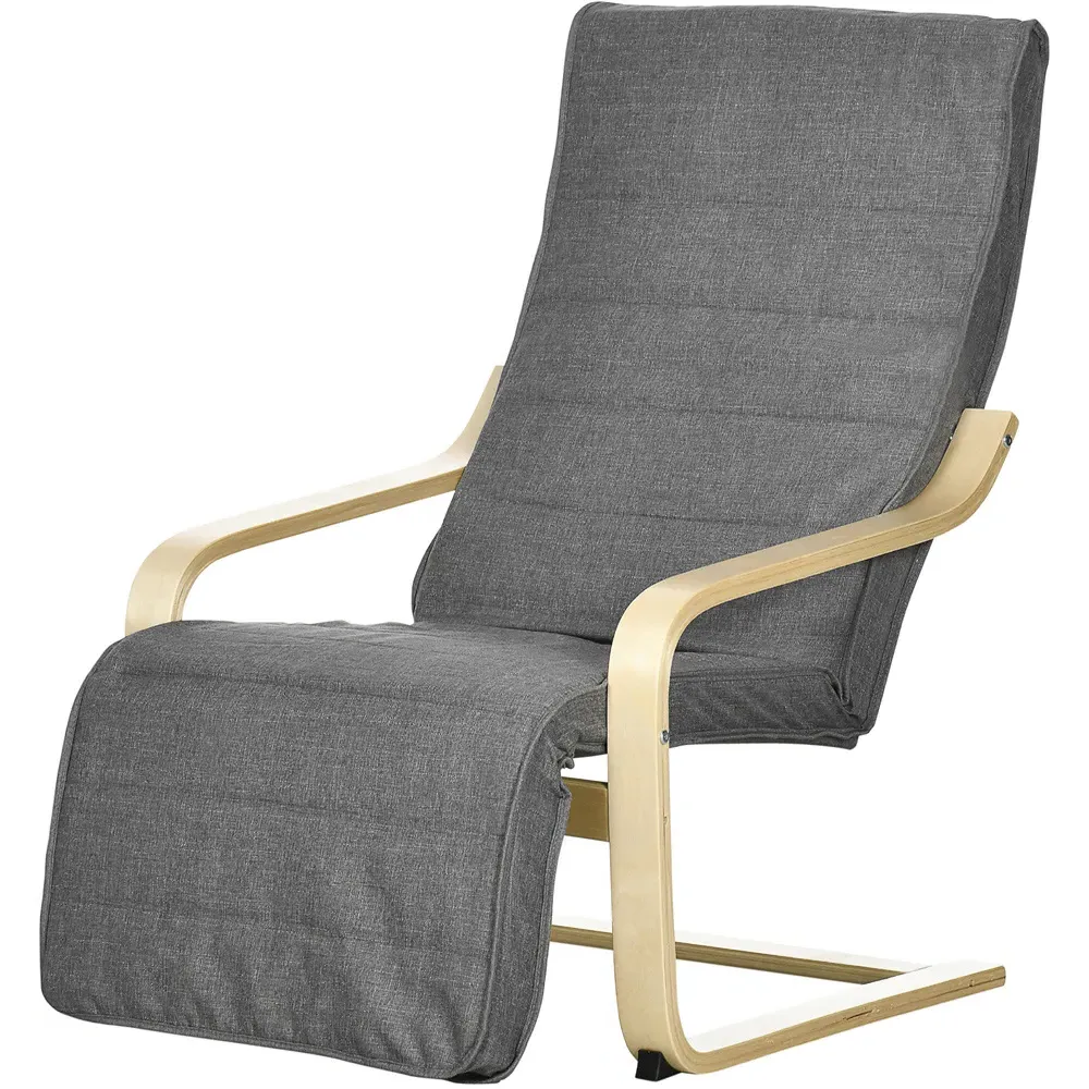 Adjustable Lounging Chair with Leg Rest - Grey, Birch Wood