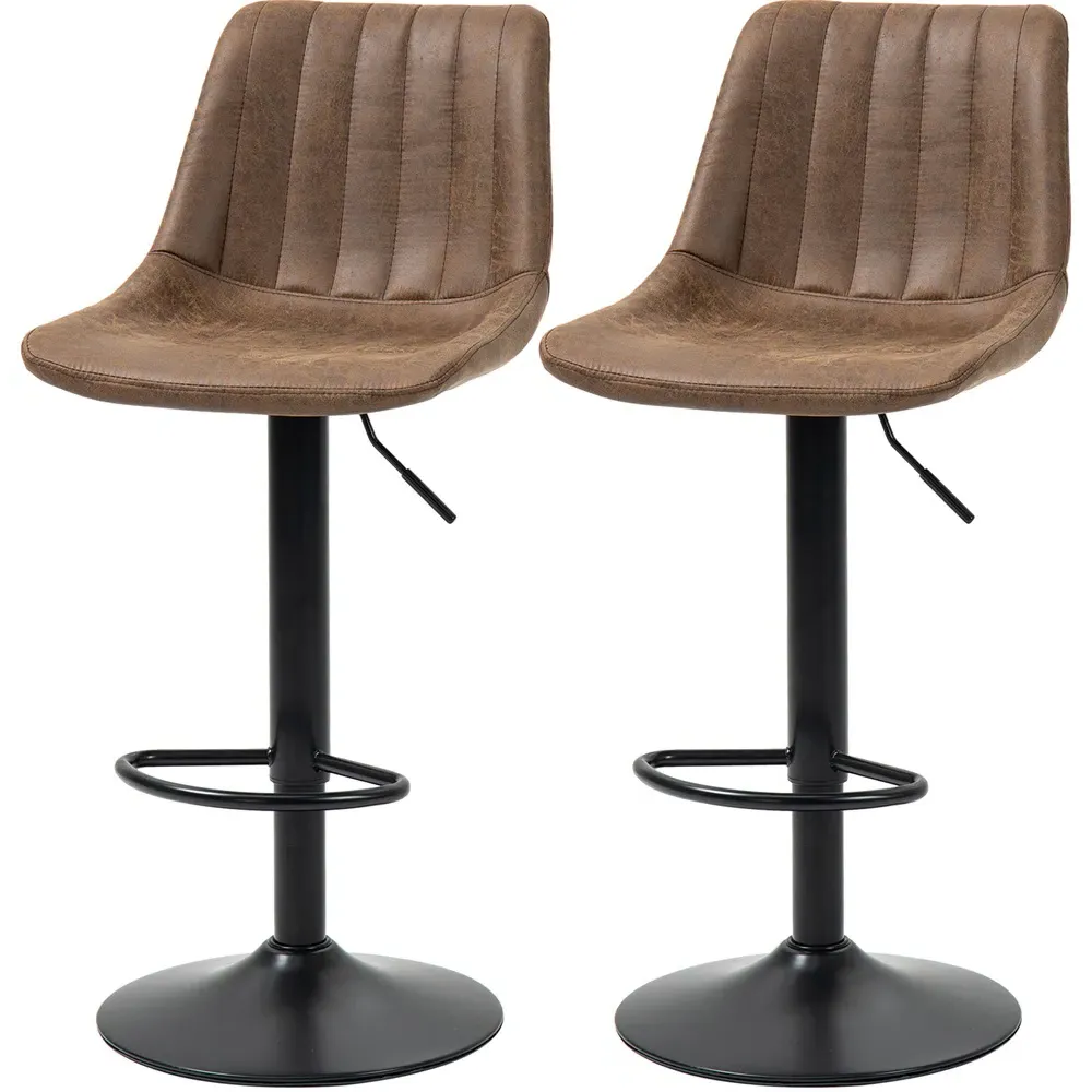 Adjustable Swivel Bar Stool Set of 2 - Brown, Microfiber