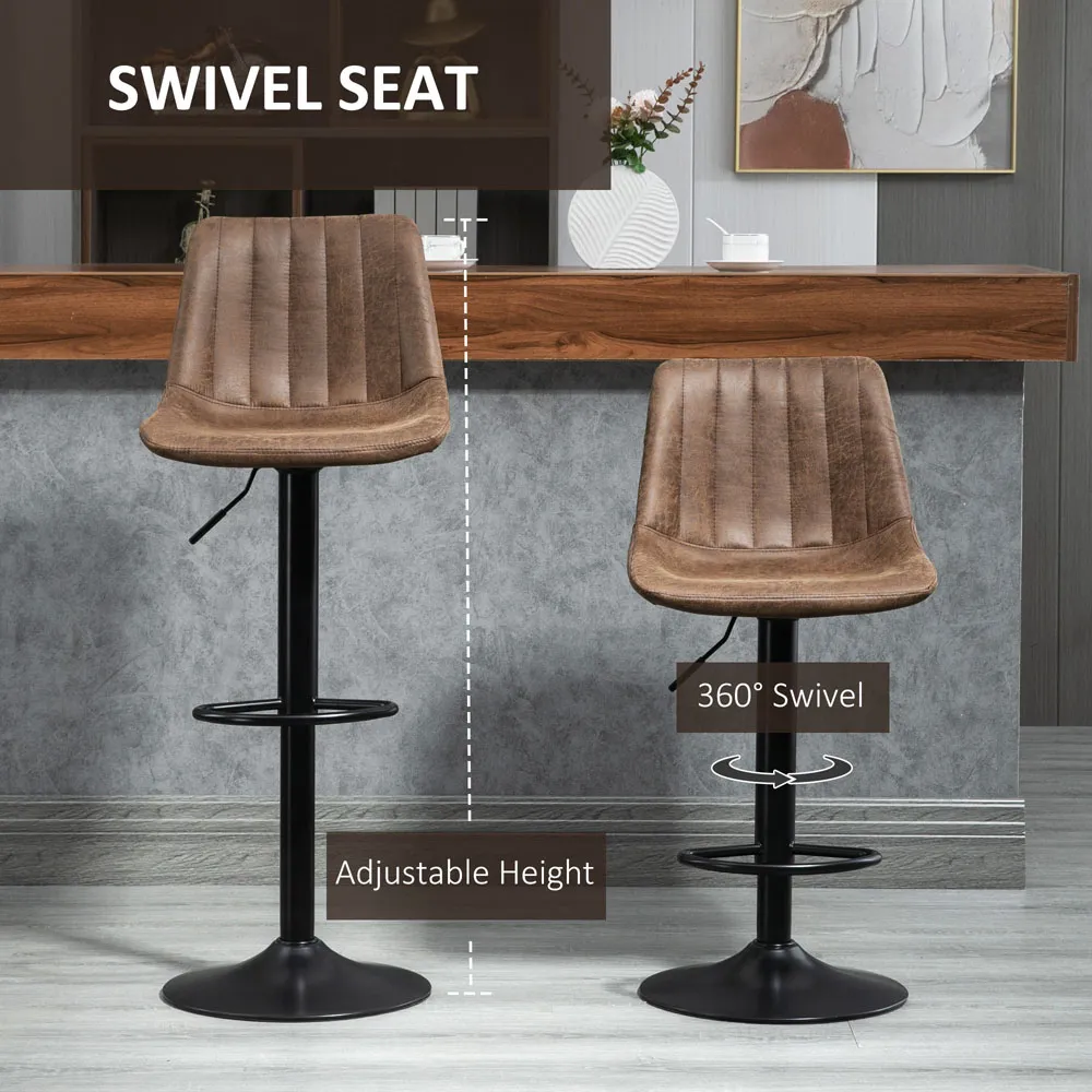 Adjustable Swivel Bar Stool Set of 2 - Brown, Microfiber