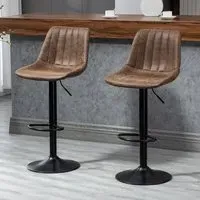 Adjustable Swivel Bar Stool Set of 2 - Brown, Microfiber