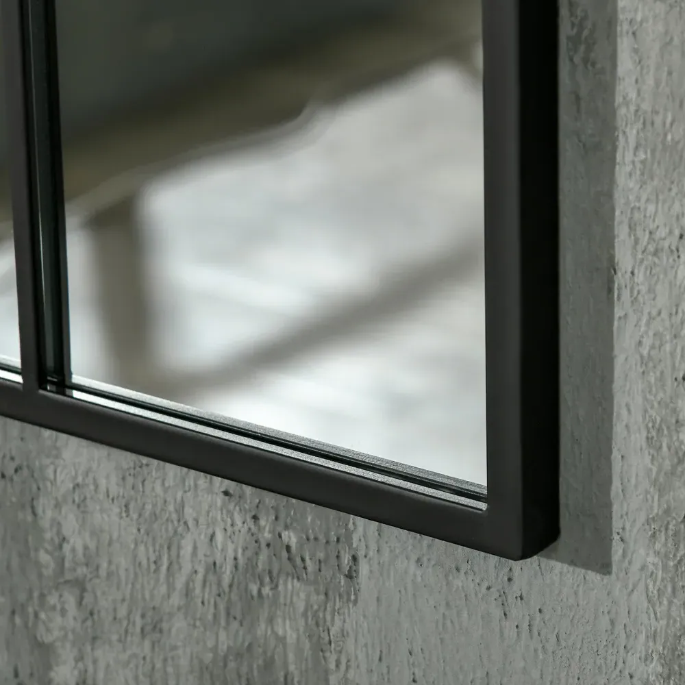 Arched Window Wall Mirror - Black, Metal