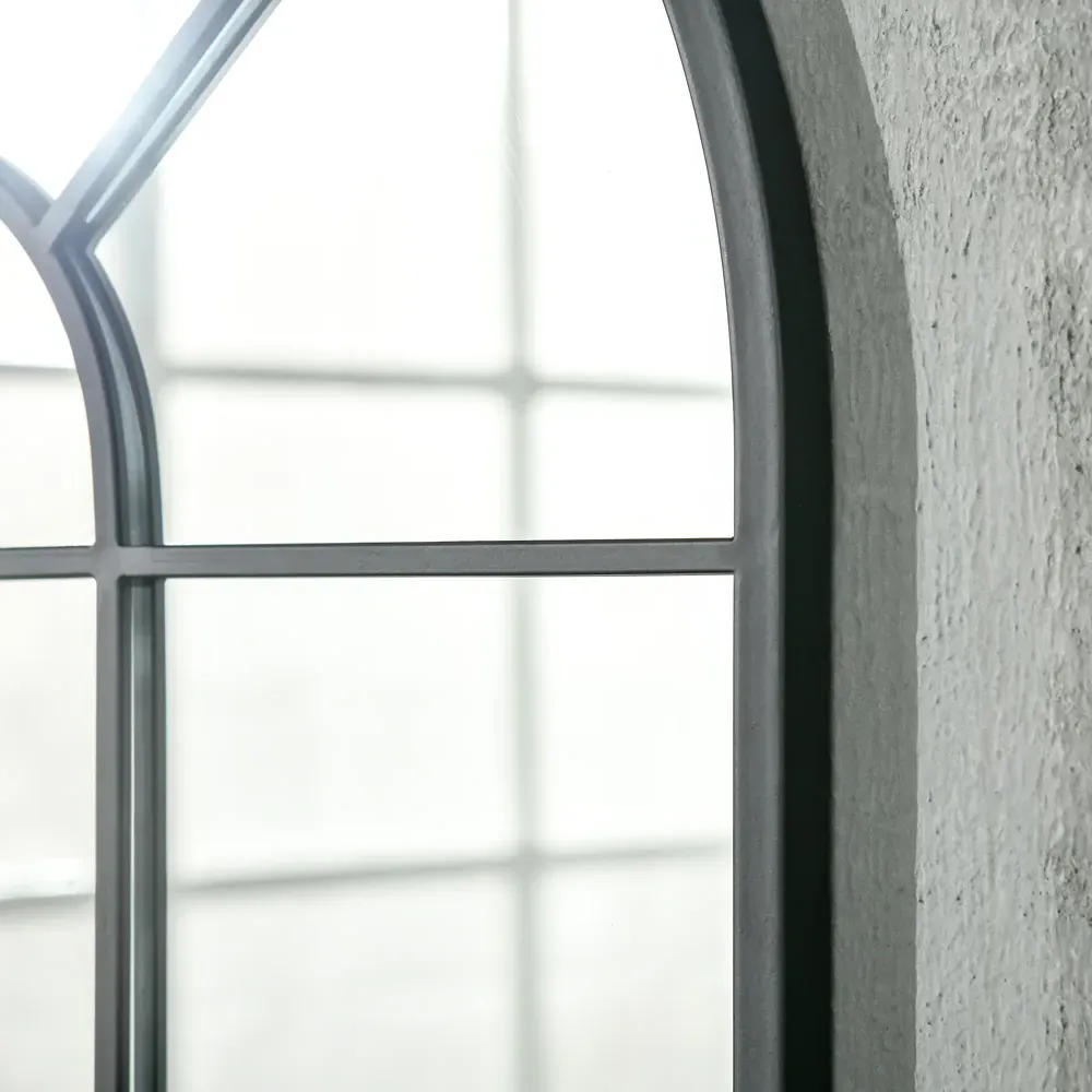 Arched Window Wall Mirror - Black, Metal
