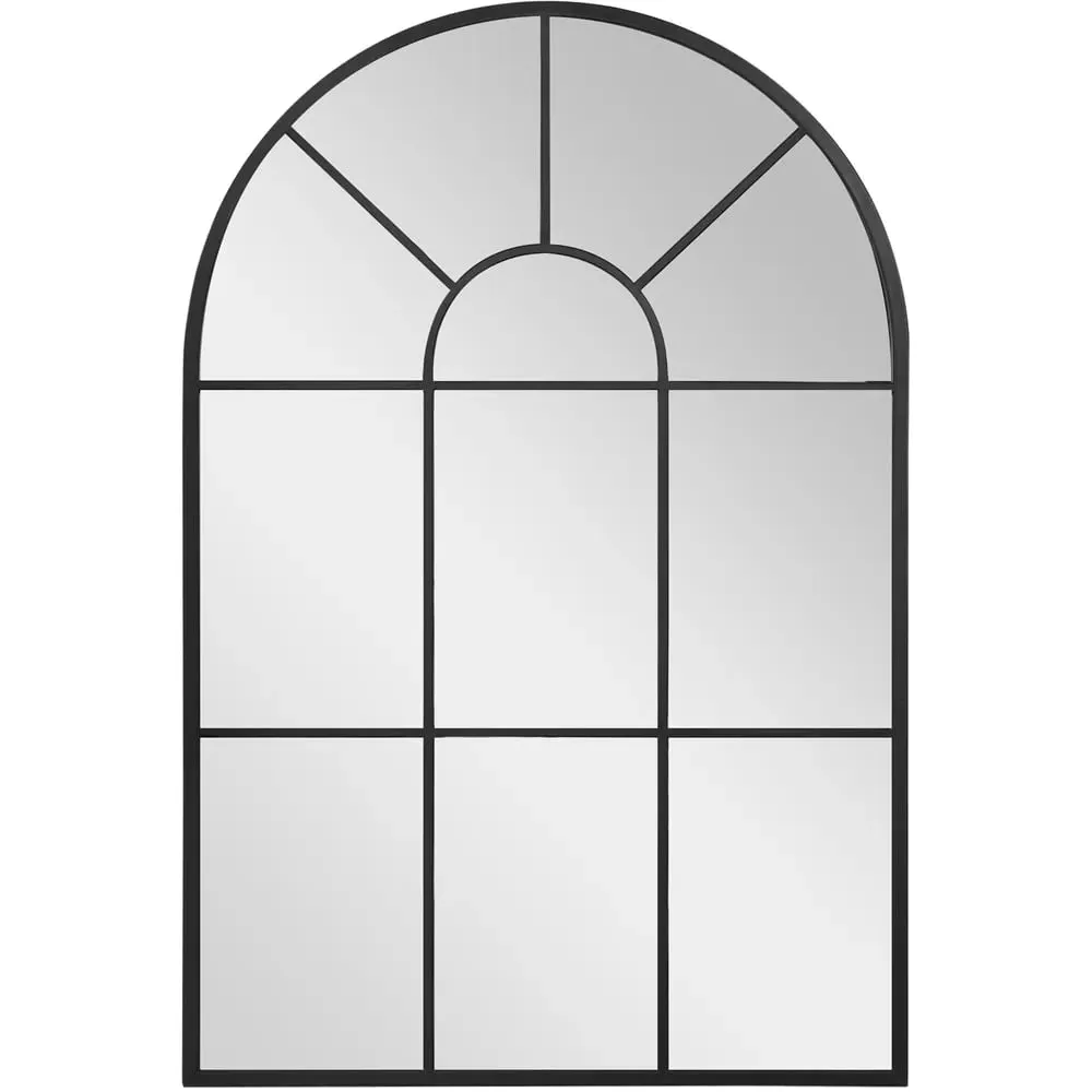 Arched Window Wall Mirror - Black, Metal