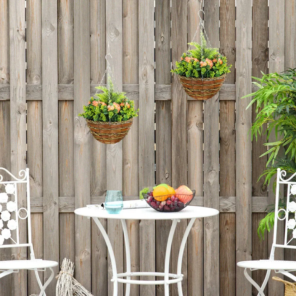 Artificial Lisianthus Hanging Planter 2 Pack - Orange