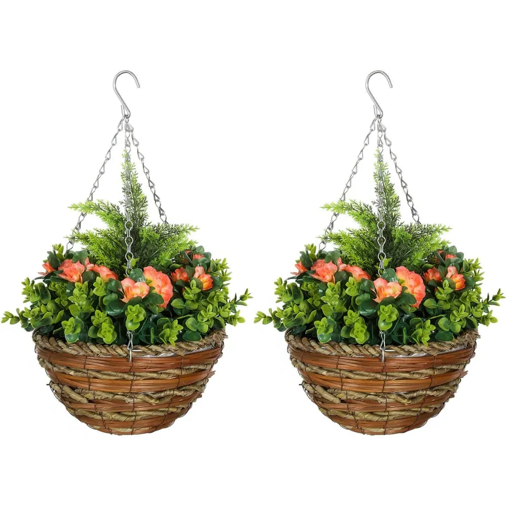 Artificial Lisianthus Hanging Planter 2 Pack - Orange image