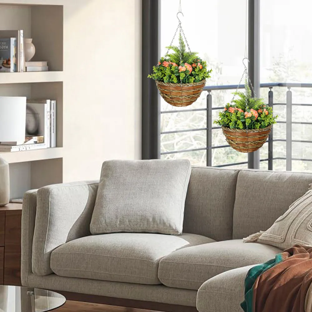 Artificial Lisianthus Hanging Planter 2 Pack - Yellow