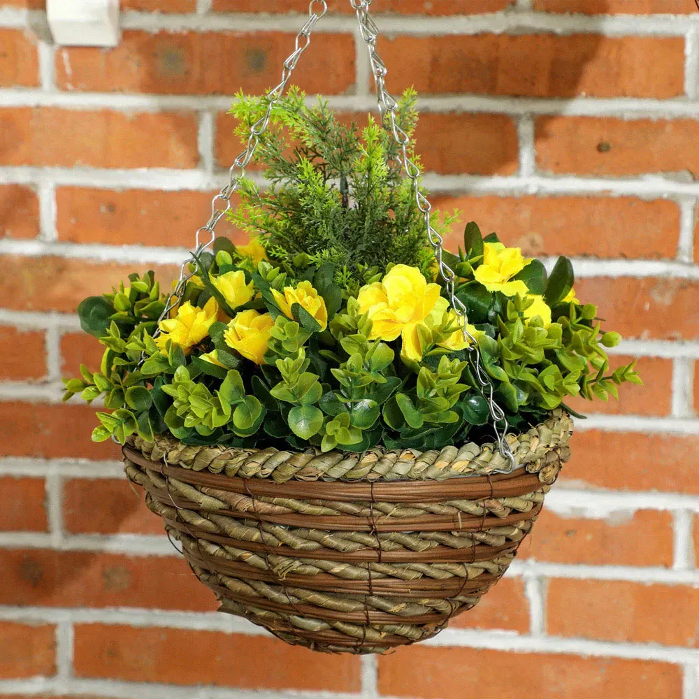 Artificial Lisianthus Hanging Planter 2 Pack - Yellow