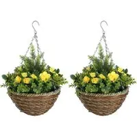 Artificial Lisianthus Hanging Planter 2 Pack - Yellow