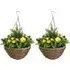 Artificial Lisianthus Hanging Planter 2 Pack - Yellow