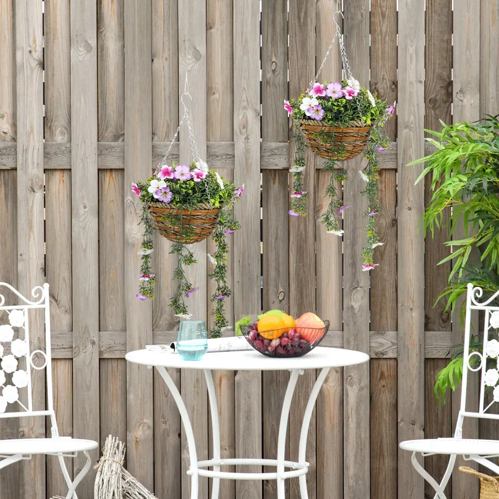 Azalea Artificial Plants in Hanging Basket 2 Pack - White