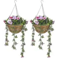 Azalea Artificial Plants in Hanging Basket 2 Pack - White