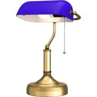 Banker's Table Lamp - Blue, Antique Bronze