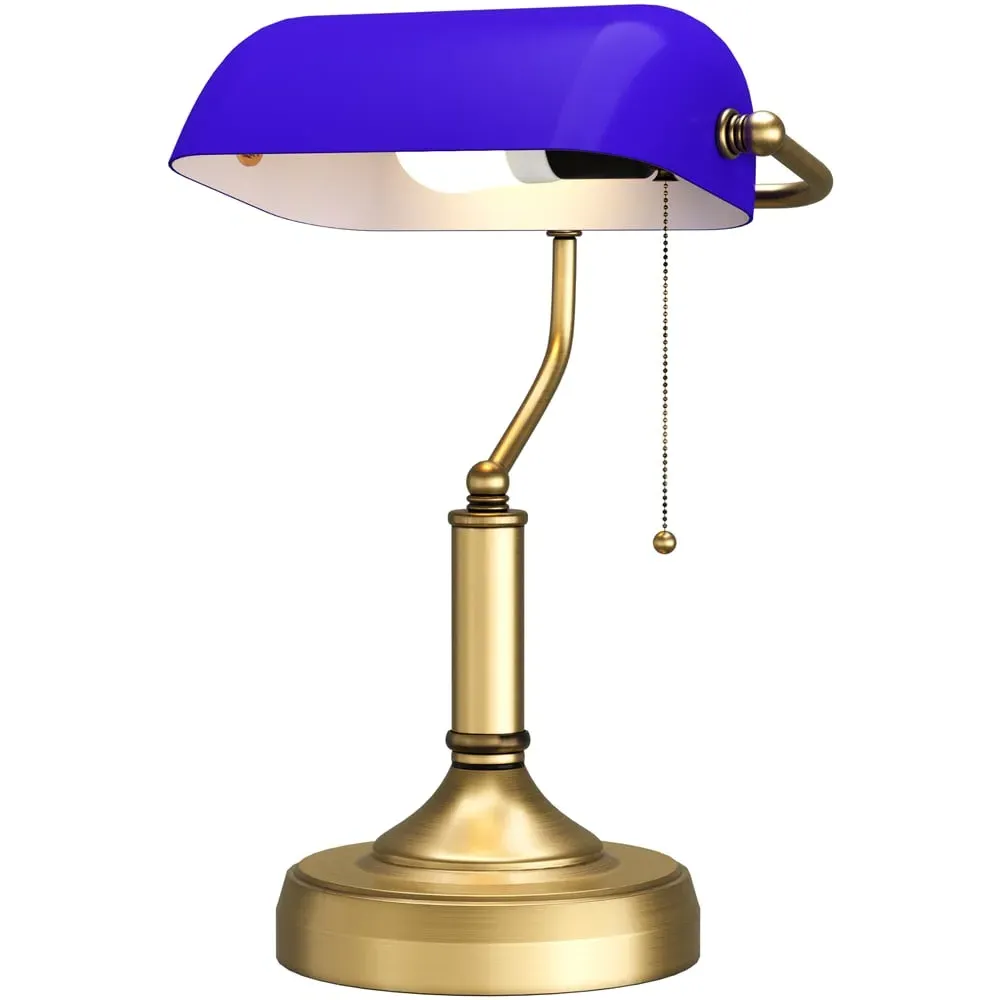 Banker's Table Lamp - Blue, Antique Bronze image
