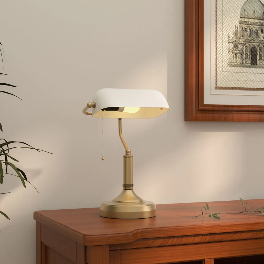 Banker's Table Lamp - White, Antique Bronze