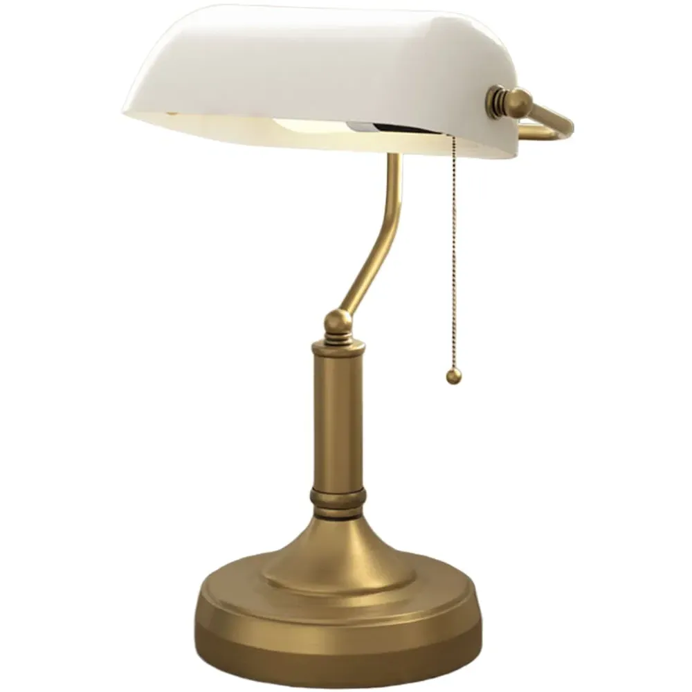 Banker's Table Lamp - White, Antique Bronze