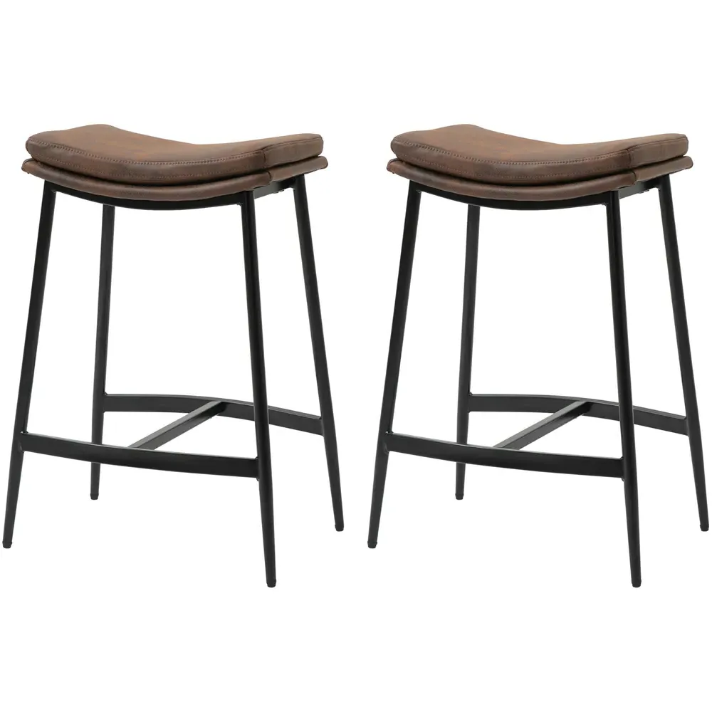 Bar Stool Set of 2 - Brown, Microfibre