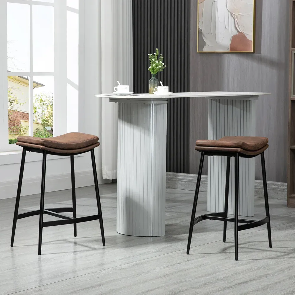 Bar Stool Set of 2 - Brown, Microfibre