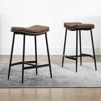 Bar Stool Set of 2 - Brown, Microfibre