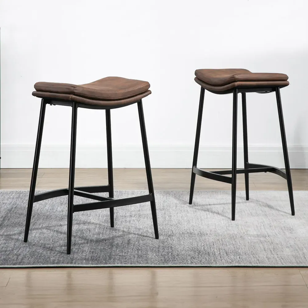 Bar Stool Set of 2 - Brown, Microfibre