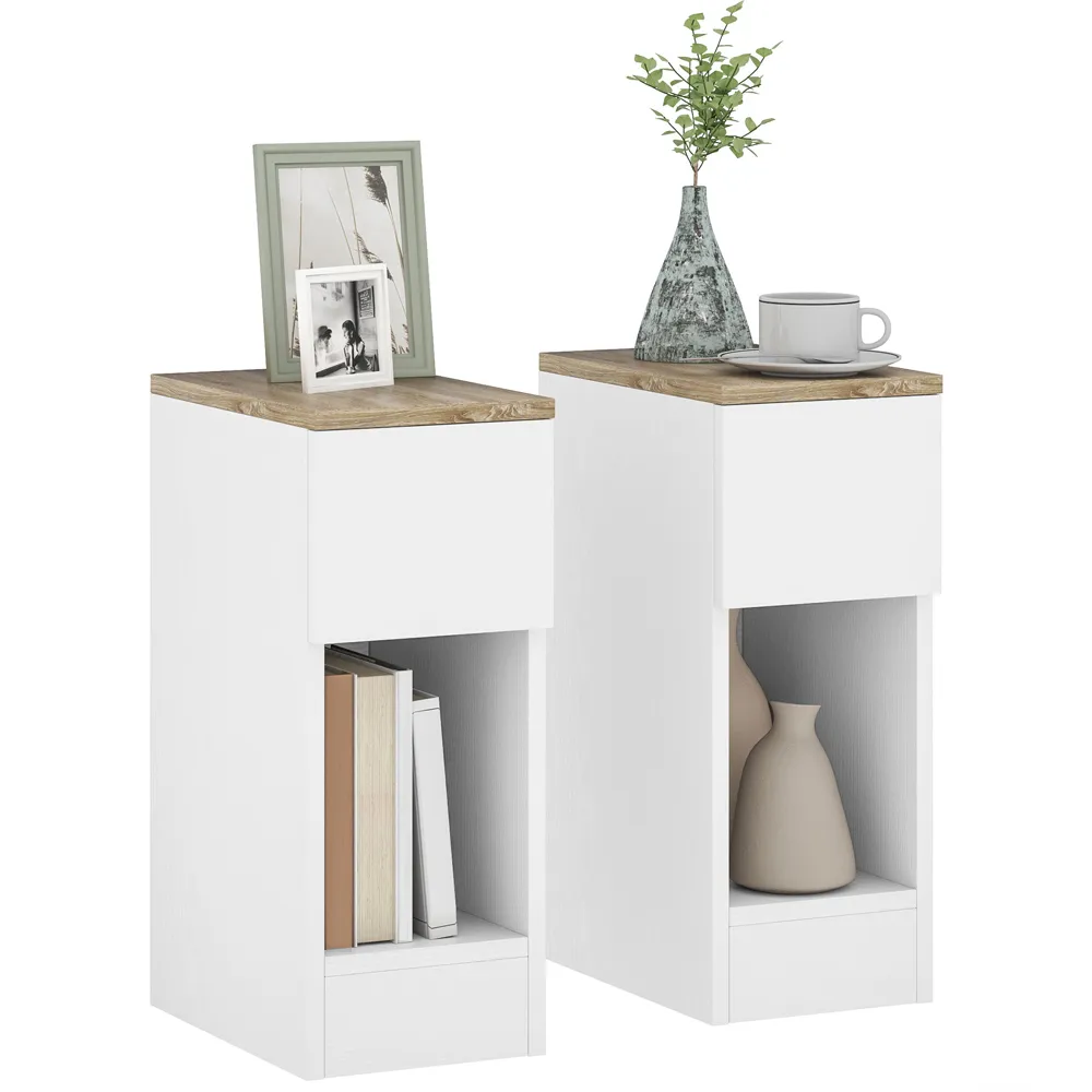 Bedside Table Set of 2 with Drawer - White