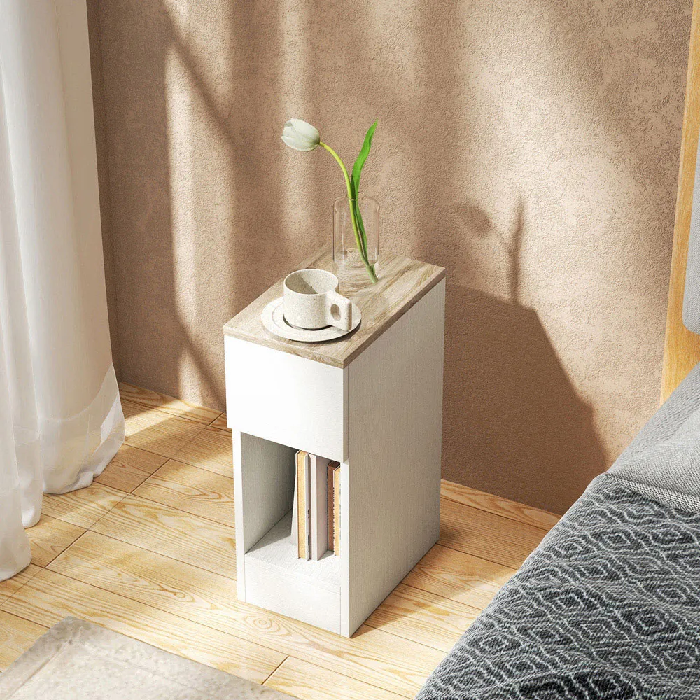 Bedside Table Set of 2 with Drawer - White