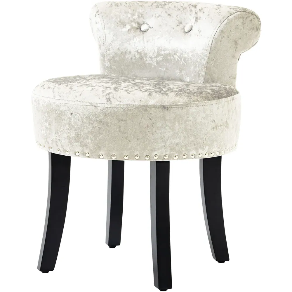 Beige Vanity Stool with Rubber Wood Legs - White