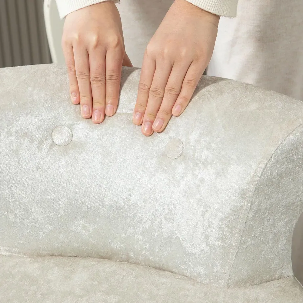 Beige Vanity Stool with Rubber Wood Legs - White