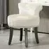 Beige Vanity Stool with Rubber Wood Legs - White