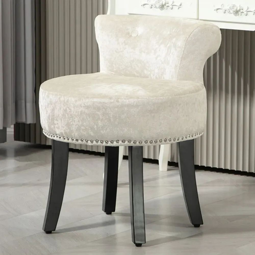 Beige Vanity Stool with Rubber Wood Legs - White image