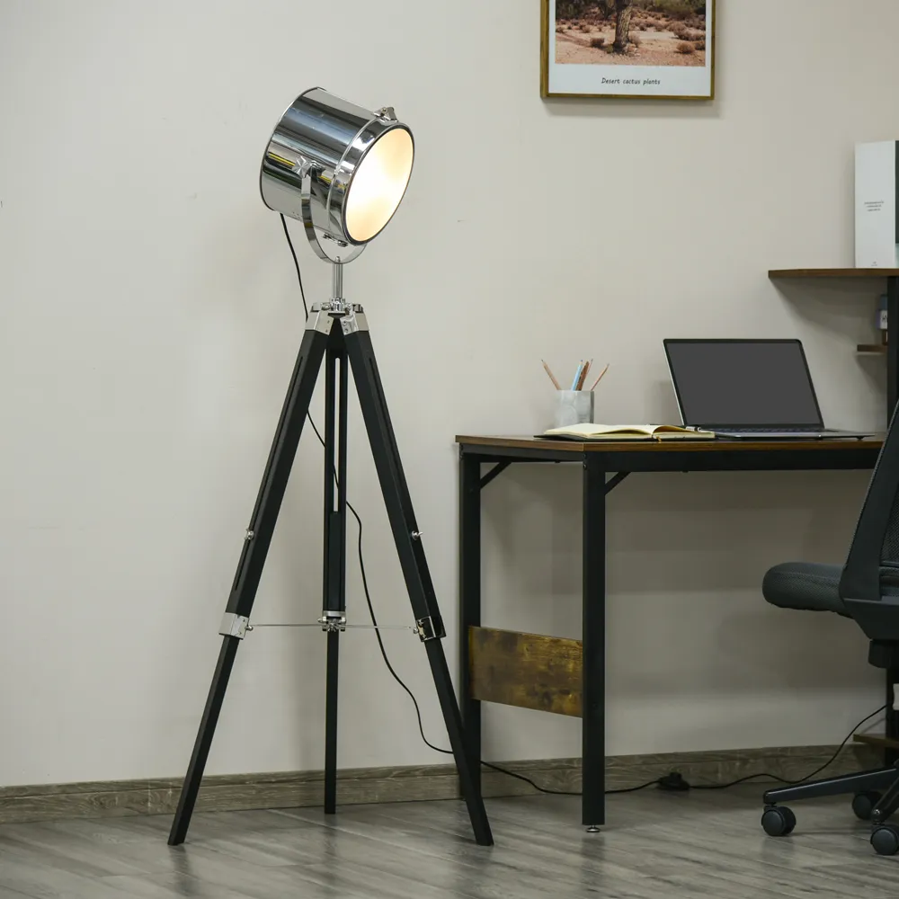 Black Adjustable Tripod Floor Lamp - Silver