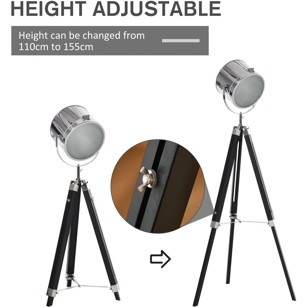 Black Adjustable Tripod Floor Lamp - Silver