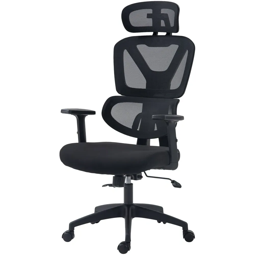 Black Mesh Office Chair with Adjustable Headrest