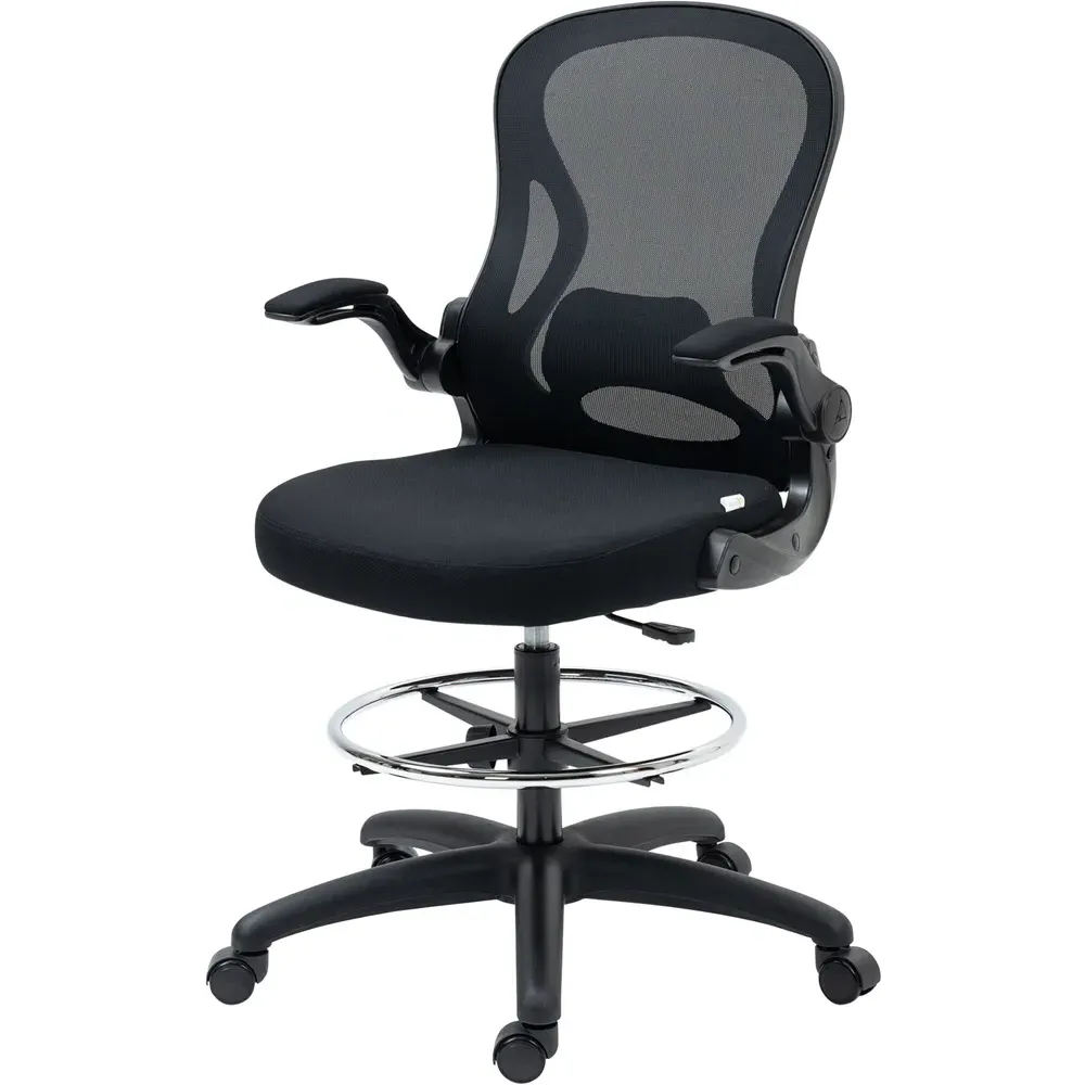 Black Mesh Swivel Standing Desk Chair with Adjustable Footrest
