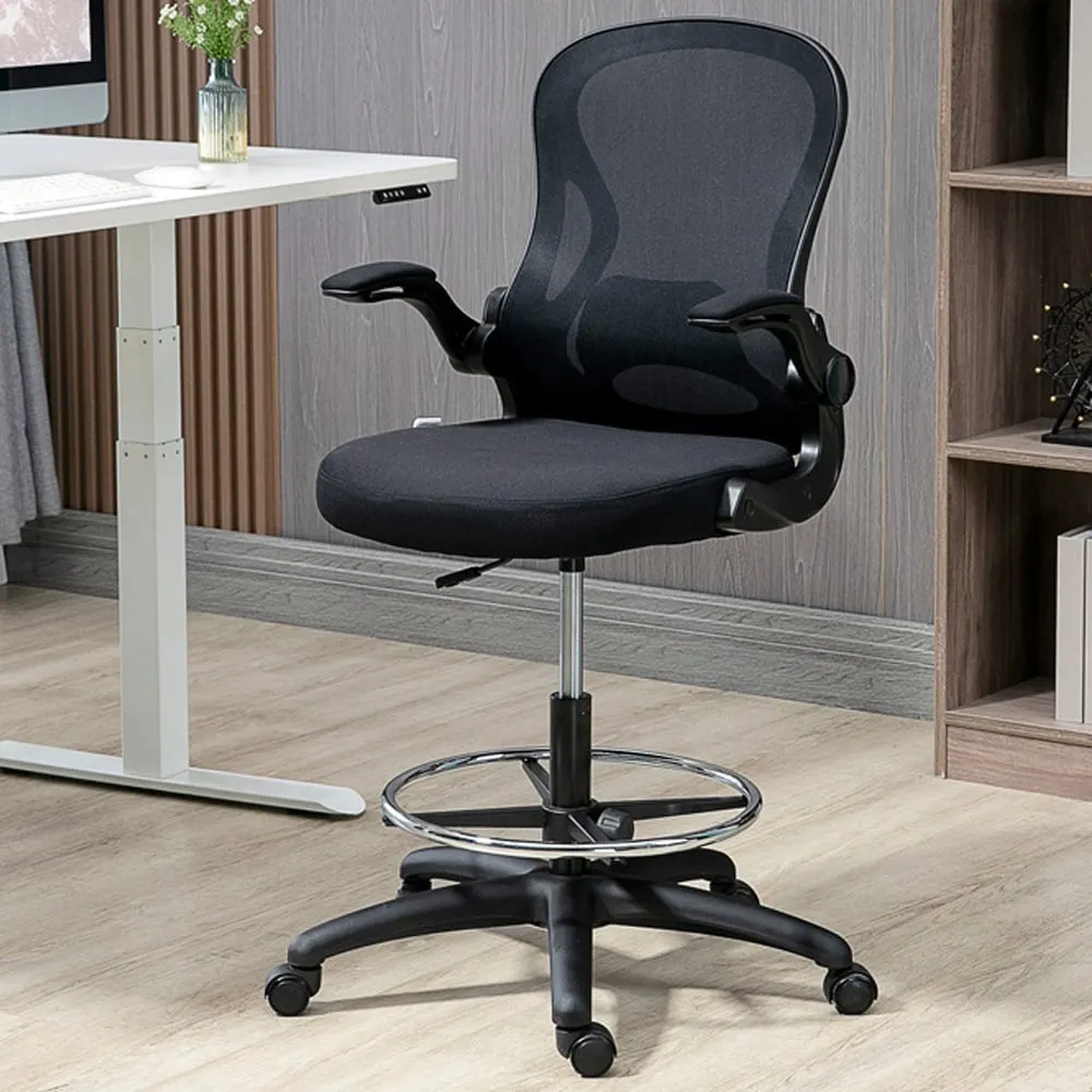 Black Mesh Swivel Standing Desk Chair with Adjustable Footrest