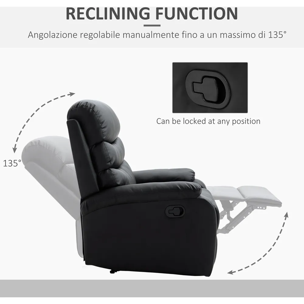 Black PU Leather Manual Reclining Chair