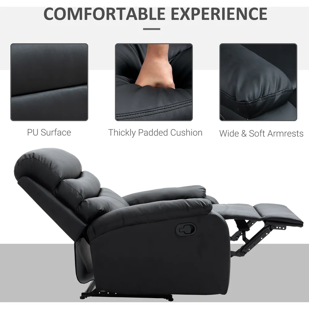 Black PU Leather Manual Reclining Chair