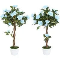 Blue Rose Artificial Tree in Pot 90cm 2 Pack